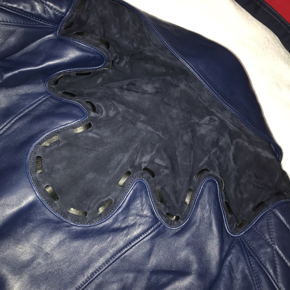 Blue leather coach jacket !! Open to offers. ! - Picture 6 of 7